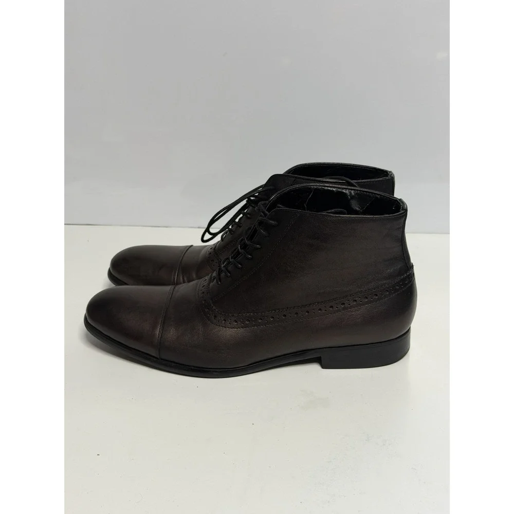 Aldo Men's Madison Cap Toe Lace Boots Black Leather, US Size 8